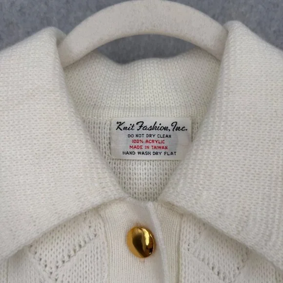 Knit Fashion VTG 50s Knit Cape Poncho One Size White Floral Embroidered Cottage - Picture 6 of 11